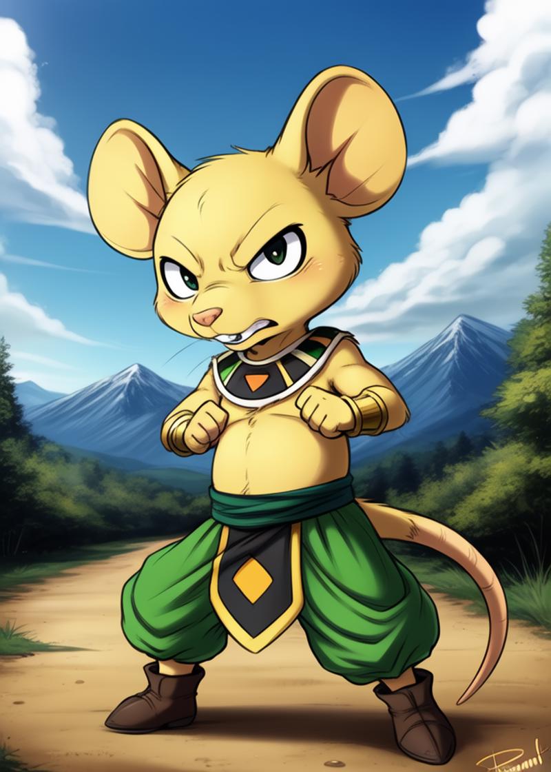 47580-155133134-_lora_QuitelaDrBall_0.95_ QuitelaDrBall, Mouse, yellow soft skin, gold cuffs on the arms, green pants, dark green belt, gray boo.png